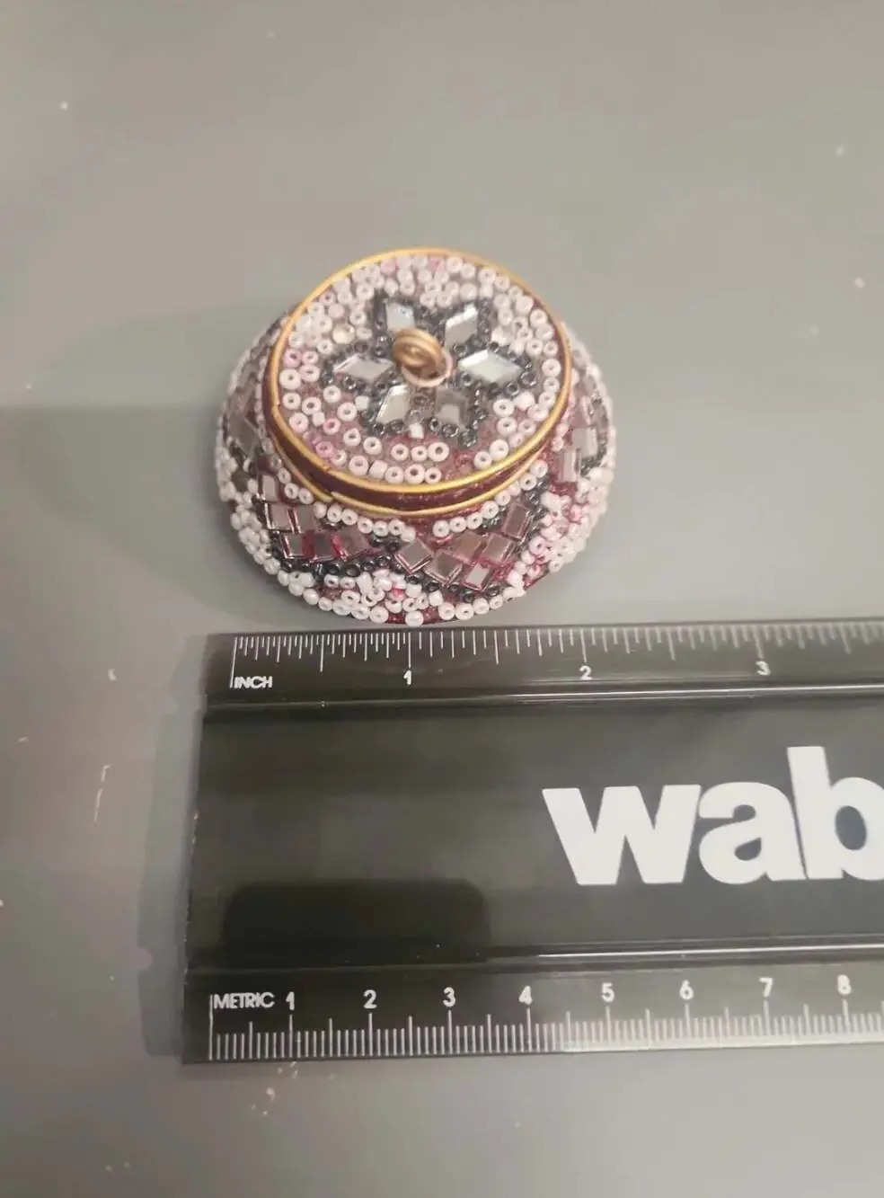 Vintage Beaded and Mirrored Red Trinket Box with Lid Made in India